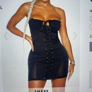 Pretty little thing shape black cup detail lace up bodycon dress